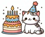 Cute Cat with Birthday Cake with 5 Candles 🎂🕯️🐱 Colored Example