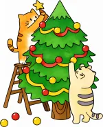 Cute Cats Decorating Christmas Tree 🎄🐈🎁 Colored Example
