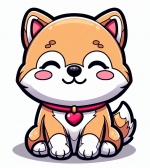 Cute Chibi Shiba Inu Puppy Sitting Eyes Closed with Heart Hanger Collar 🐶💖🎀 Colored Example