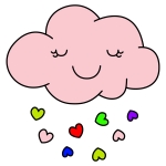 Cute Cloud Raining Colorful Hearts with a Happy Face ☁️🌈💖😊 Colored Example