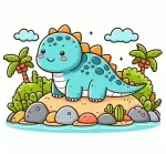Cute Dinosaur on Island 🦖🏝️🌴 Colored Example