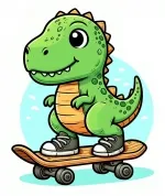 Cute Dinosaur on Skateboard wearing Shoes 🦕🛹👟 Colored Example