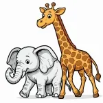 Cute Elephant and Giraffe Walking 🐘🦒🌍 Colored Example