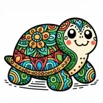 Cute Turtle Decorated with Flower Pattern 🌸🐢😊 Colored Example
