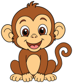 Cute Happy Baby Monkey Sitting Down 🐒🍌🌟 Colored Example