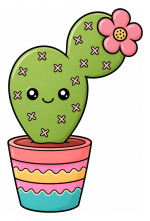 Cute Happy Cactus with a Little Flower 🌵🌸😊 Colored Example