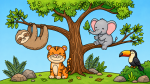 Cute Jungle Animals Gathering Around a Tree 🐘🐯🦜 Colored Example