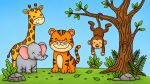 Cute Jungle Animals Gathering Together 🦁🐘🦒 Colored Example