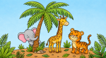 Cute Jungle Friends Together 🐘🦒🐯 Colored Example