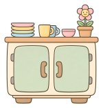 Cute Kitchen Cabinet with Dishes and Flower 🌸🍽️✨ Colored Example