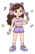 Cute K-Pop Singer Girl 🎤🌟🎶 Colored Example