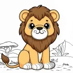Cute Lion Sitting in Savanna Landscape in Africa 🦁🌍🌾 Colored Example