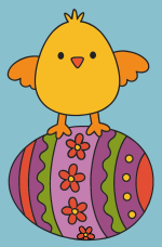 Cute Little Chick Standing on Easter Egg Decorated with Flowers Lines and Dots 🐥🌸 Colored Example