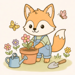 Cute Little Fox Gardening with Flowers 🦊🌸🌻 Colored Example