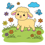 Cute Little Lamb in a Sunny Flower Meadow 🐑🌸🦋 Colored Example