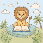 Cute Little Lion Reading a Big Book 🦁📚🌟 Colored Example