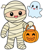 Cute Little Mummy and Friendly Ghost 👻🎃 Colored Example
