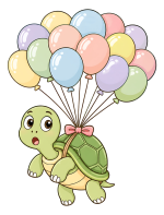 Cute Little Turtle Flying with Balloons 🐢🎈✨ Colored Example