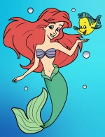 Cute Mermaid with Little Fish Smiling 🧜‍♀️🐠🌊 Colored Example