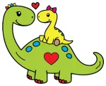 Cute Mom Dinosaur with Adorable Baby 🦖🧡🦕 Colored Example