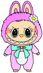 Cute Labubu Mokoko Monster with Heart-Shaped Nose and Fluffy Fur 🐻🌸🎀 Colored Example