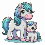Cute Mother and Baby Horse 🐴🌸💚 Colored Example