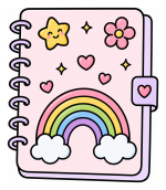 Cute Notebook with Rainbow, Star, Flower, and Hearts 🌈💖 Colored Example