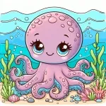 Cute Octopus in the Sea 🐙🌊🐠 Colored Example