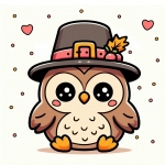 Cute Owl with Thanksgiving Pilgrim Hat 🦉🎩🍂 Colored Example