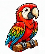 Cute Parrot Bird on Branch 🌿🌺🦜 Colored Example