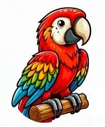 Cute Parrot Bird on Branch 🌿🌺🦜 Colored Example