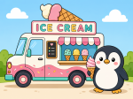 Cute Penguin with Ice Cream Truck 🐧🍦🍧 Colored Example