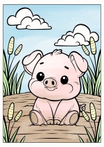 Cute Pig Sitting 🐷💖🌾 Colored Example