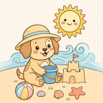 Cute Puppy with a Sandcastle at the Beach 🐶🏖️☀️ Colored Example