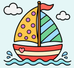 Cute Sailboat on Wavy Water with a Heart 🚤🌊💖 Colored Example