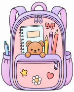 Cute School Backpack with Teddy Bear 🎒🧸📚 Colored Example