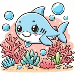 Cute Shark in Sea with Coral and Bubbles 🦈🌊🐠 Colored Example