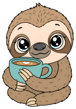 Cute Sloth Holding Cup of Coffee with Big Eyes 🦥☕😊 Colored Example