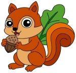 Cute Squirrel Holding Nut and Leaf Behind 🐿️🍂🌰 Colored Example