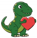 Cute T-Rex Dino Holding Heart 🦖💘❤️ Colored Example