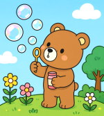 Cute Teddy Bear Blowing Bubbles 🧸🫧☀️ Colored Example