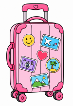 Cute Travel Suitcase with Vacation Stickers 🧳✈️🌴 Colored Example