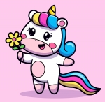 Cute Unicorn Girl Holding Flower Happily 🌸🦄😊✨ Colored Example