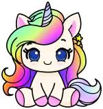 Cute Unicorn Girl Sitting with Rainbow Mane 🦄🌈✨ Colored Example