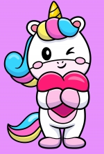Cute Unicorn Girl Hugging Heart 💖🦄😊✨ Colored Example