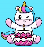 Cute Unicorn with Birthday Cake with Candle and Cherries 🎂🦄🎉🎈 Colored Example