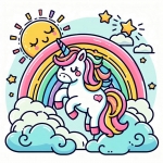 Cute Unicorn with Rainbow Clouds Sun and Stars 🦄🌈☀️⭐ Colored Example