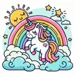 Cute Unicorn with Rainbow Clouds Sun and Stars 🦄🌈☀️⭐ Colored Example