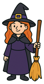 Cute Witch with Hat and Broom 🧙‍♀️🌙🧙‍♀️ Colored Example