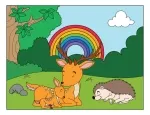 Deer Family and Hedgehog Resting Peacefully in a Rainbow Forest Scene 🌈🦌🍃🦔 Colored Example